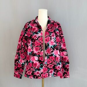 Make A Bold Statement Vibrant Floral Jacket Hot Pink Floral With Aqua Accents